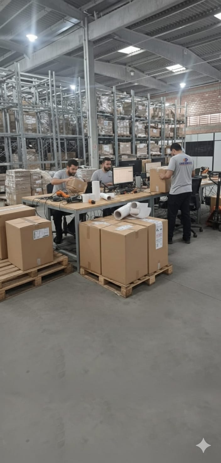 Área de apoio operacional com conferência e organização de mercadorias na Cargo Services.