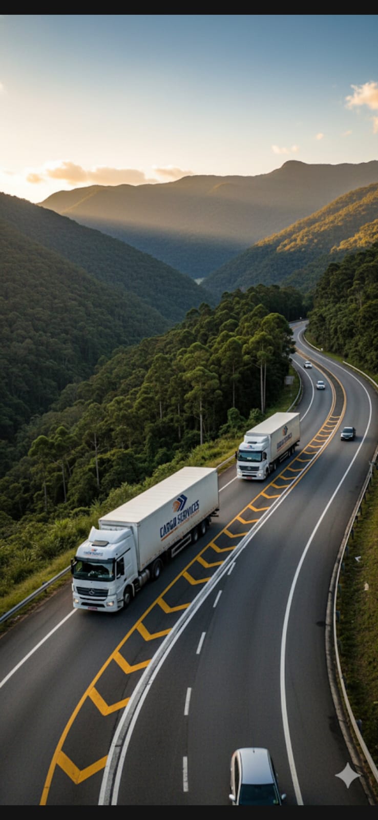 Caminhões da Cargo Services em operação na estrada.